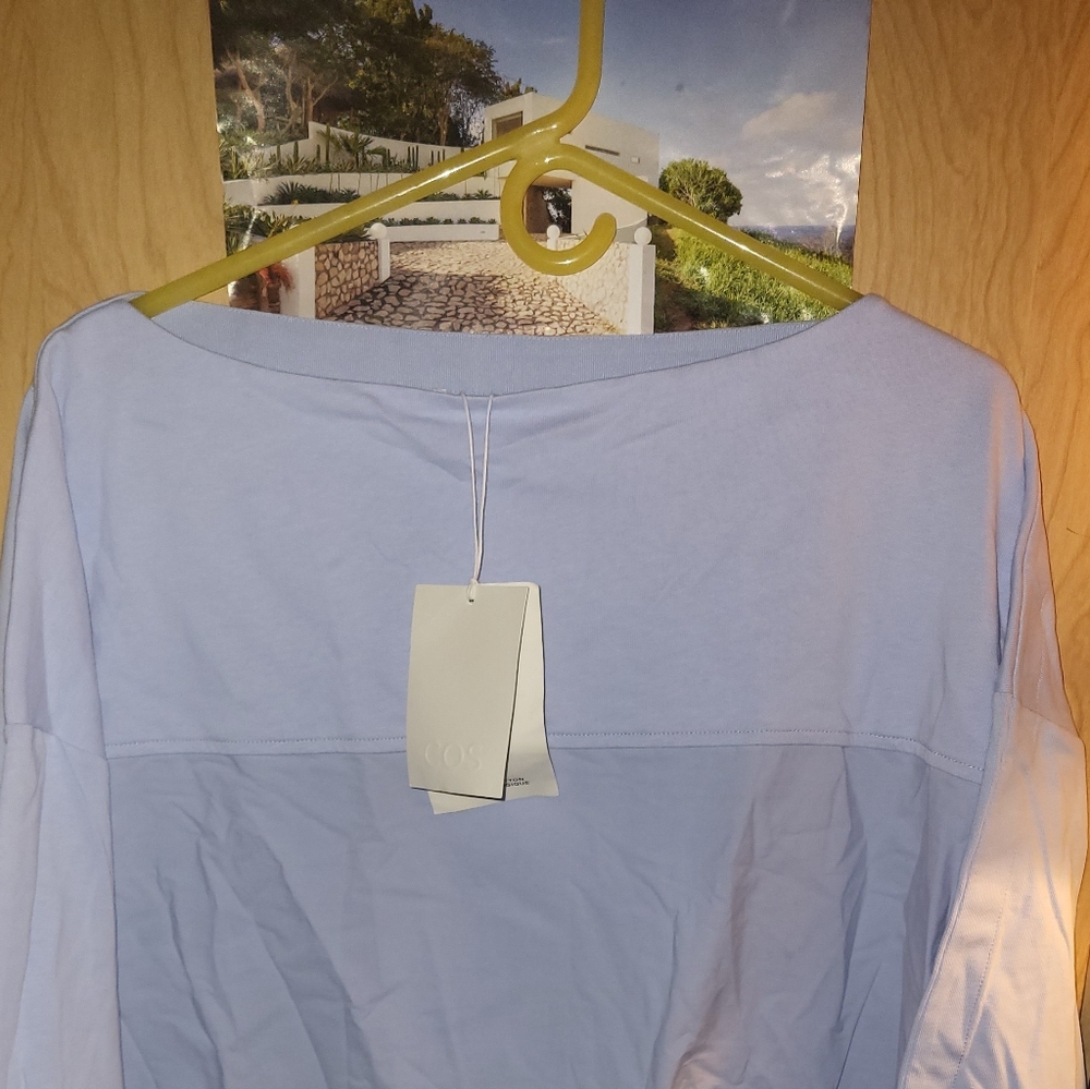 COS OVERSIZED MOCK TWO-TONE SHIRT LIGHT BLUE NWT